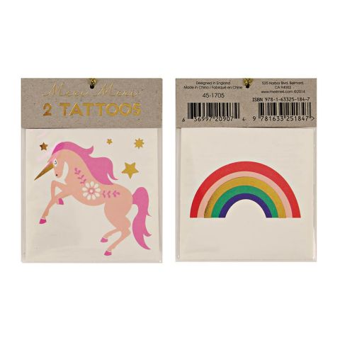 Meri Meri - Unicorn & Rainbow Small Tattoos - Unicorn & Gökkuşağı Geçici Dövme
