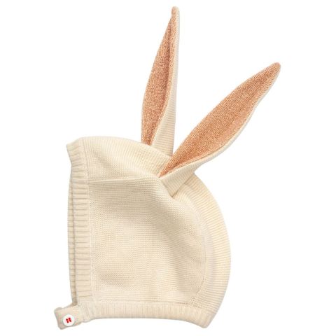 Meri Meri - Peach Sparkle Bunny Baby Bonnet - Şeftali Rengi Tavşanlı Bebek Başlığı