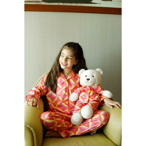 Luna Mia Retro Effect Long Sleeve Uyku Arkadaşlı Çocuk Pijama Takımı
