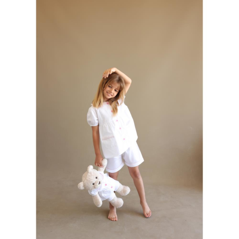Luna Mia Pure White Girl Sleeve Uyku Arkadaşlı Çocuk Pijama Takımı