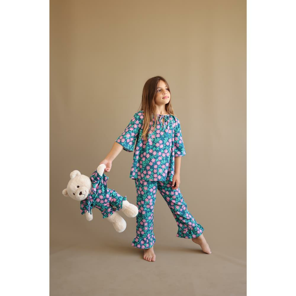 Luna Mia Navy Floral Sleeve Uyku Arkadaşlı Çocuk Pijama Takımı