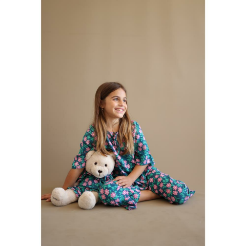 Luna Mia Navy Floral Sleeve Uyku Arkadaşlı Çocuk Pijama Takımı
