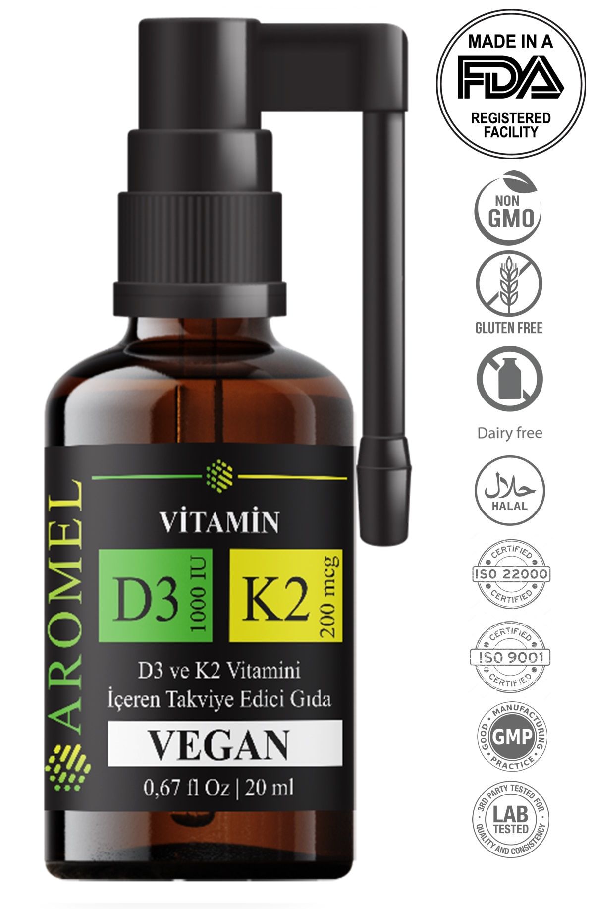 D3 K2 Vitamini  | Oral Sprey | D3 1000 IU + 200 mcg K2 Mix ,FDA