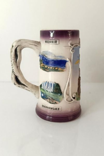 seramik bira bardağı kupa antalya görselli meşrubat su bardağı kulplu hediye
