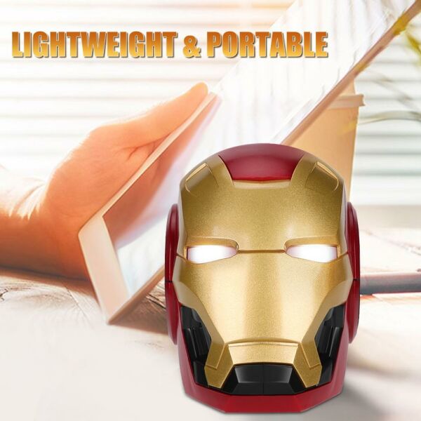 Iron Man Kablosuz Bluetooth Hoparlör Süper Kahraman Mini Subwoofer Stereo Hoparlör LED Işık