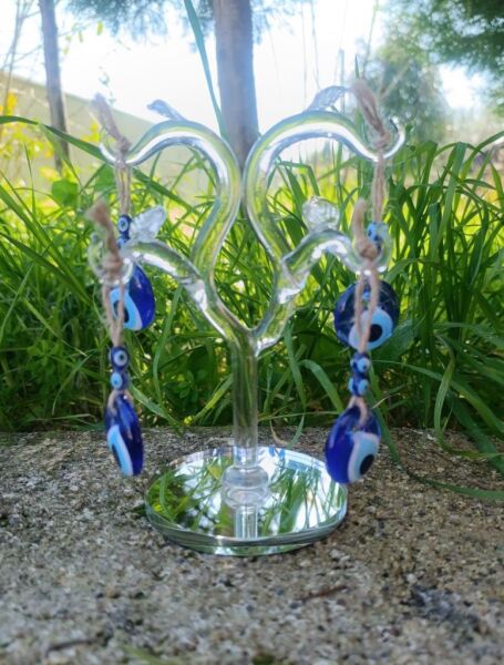 Kristal Cam Nazar Boncuklu Ağaç Ayna Masa Süsü Ofis Düğün Organize Dekorasyon
