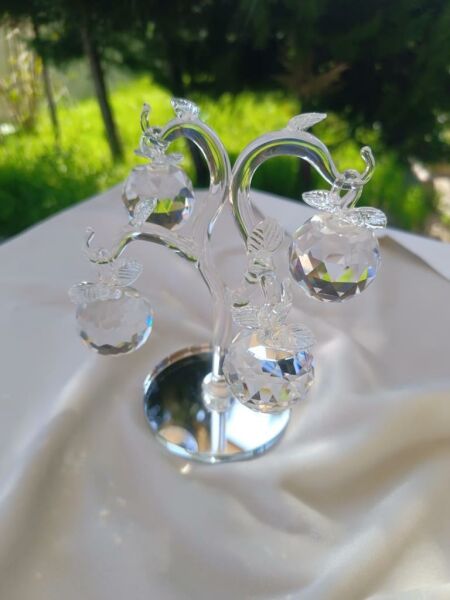Kristal Cam Elma Ağacı Meyve Şeffaf  Ayna Biblo Masa Ev Ofis Düğün Nişan Organize Dekorasyon