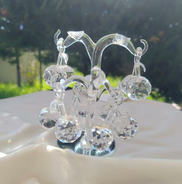 Kristal Kiraz Ağacı Ayna Cam Meyve Ev Ofis Dekor Biblo Masa Ev Düğün Nişan Organize Dekorasyon