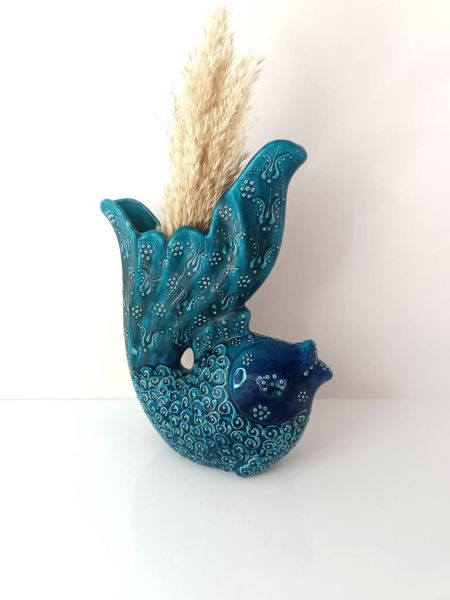 Vazo Balık Çiçek Biblo Çini Seramik El Sanat Ev Masa Süsü Dekoratif Obje