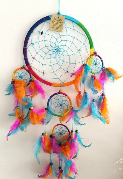 Düş Kapanı Doğal Taş Dreamcatcher Kuş Tüyü Renkli Boncuk Kötü Rüya Kovucu Rüya Kapanı Duvar Süsü
