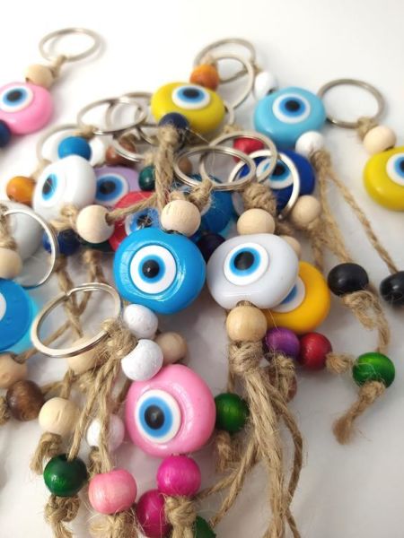 Nazar Boncuk Anahtarlık 10 Adet Kötü Göz Kovucu Nazar Hand Made Hasır Renkli Boncuklu Nazarlı Anahtarlık