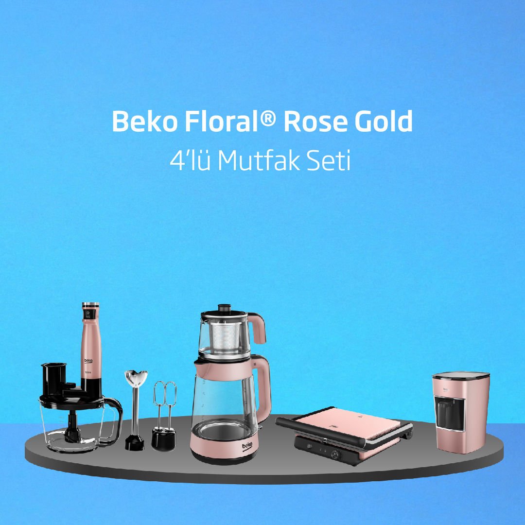 Beko Floral Rose Gold 4'lü Mutfak Seti