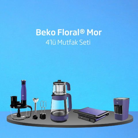 Beko Floral Mor 4'lü Mutfak Seti
