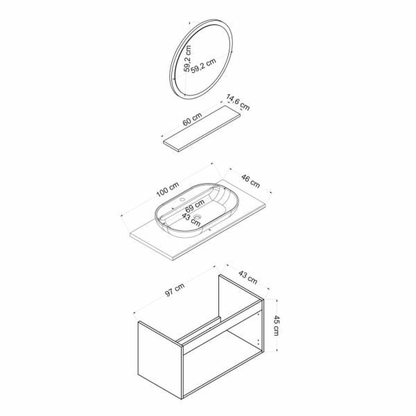 Minar Banyo Dolabı 100Cm As2K+1Ya1R+Tzg Beyaz