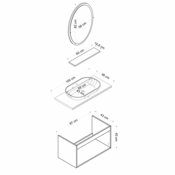 Minar Banyo Dolabı 100Cm As2K+1Ea1R+Tzg Beyaz