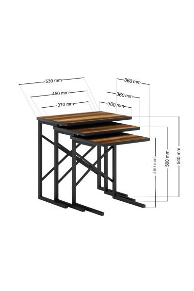 Ceramical Zg1 3Lü Zigon Sehpa - Barok Ceviz