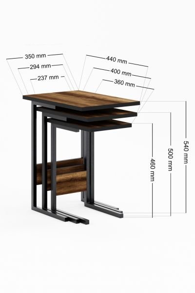 Ceramical Zg3 3'Lü Eko Zigon Sehpa - Barok Ceviz