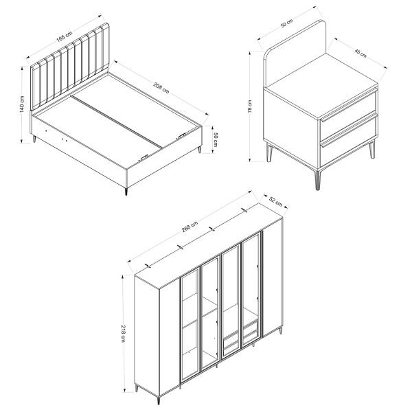 Elevate Set 3 (Baza+4K Dlp+2 Komodın+Şifonyer) Siyah Ahşap