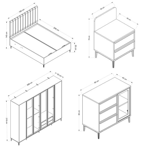 Elevate Set 6  (Baza+6K Dlp+2 Komodın+Şifonyer) Siyah Ahşap