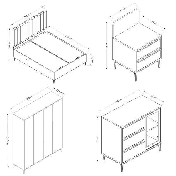 Elevate Set 3 Beyaz (Baza+4K Dlp+2 Komodın+Şifonyer) Senkron