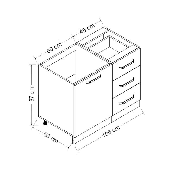 Minar 105 Cm Mutfak Dolabı Beyaz 105-B1-Alt Modül