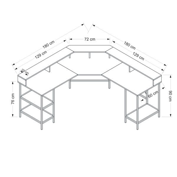Power Monitör Raflı L Köşe Çalışma Masası - Dore