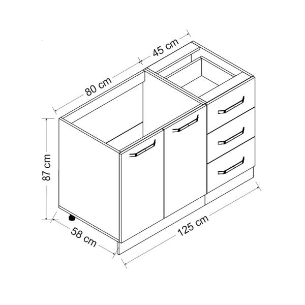 Minar 125 Cm Mutfak Dolabı Beyaz 125-B2-Alt Modül