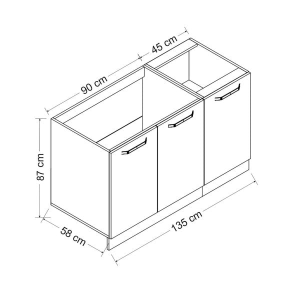 Minar 135 Cm Mutfak Dolabı Beyaz 135-B1-Alt Modül