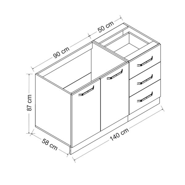 Minar 140 Cm Mutfak Dolabı Beyaz 140-B1-Alt Modül