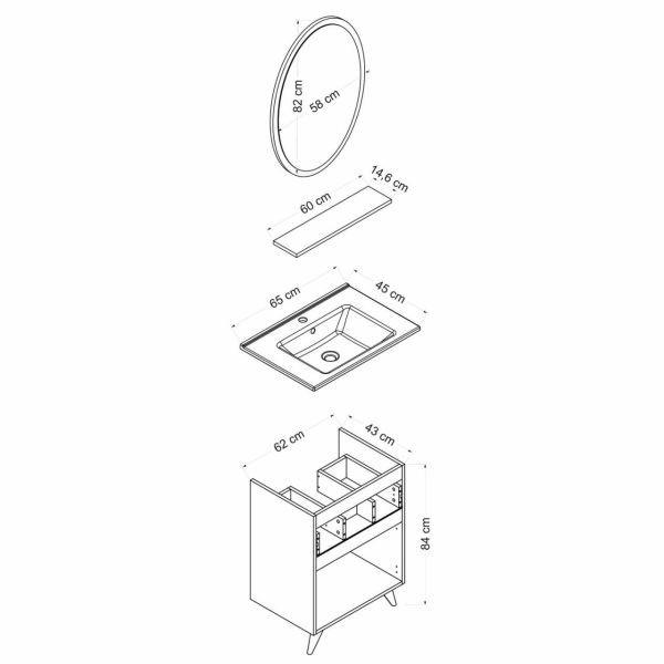 Minar Banyo Dolabı 65Cm Ay2K1Ç+1Ea1R+Etj Beyaz