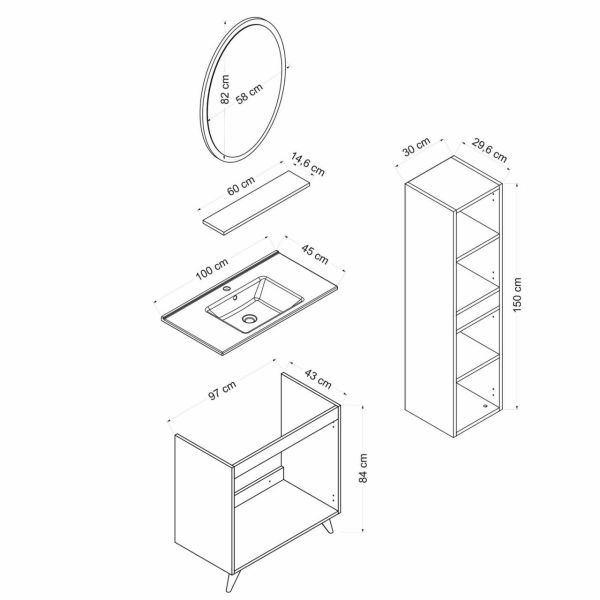 Minar Banyo Dolabı 100Cm Ay2K+1Ea1R+Etj+Boy Beyaz