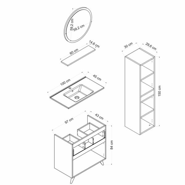 Minar Banyo Dolabı 100Cm Ay2K1Ç+1Ya1R+Etj+Boy Beyaz