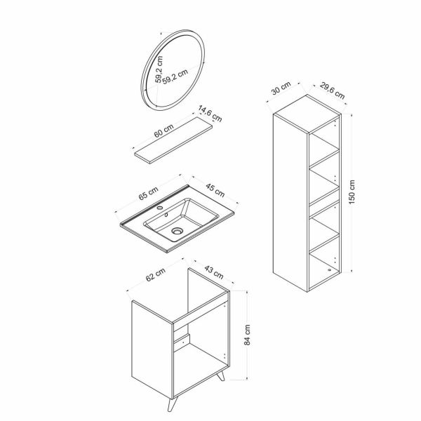 Minar Banyo Dolabı 65Cm Ay2K+1Ya1R+Etj+Boy Beyaz