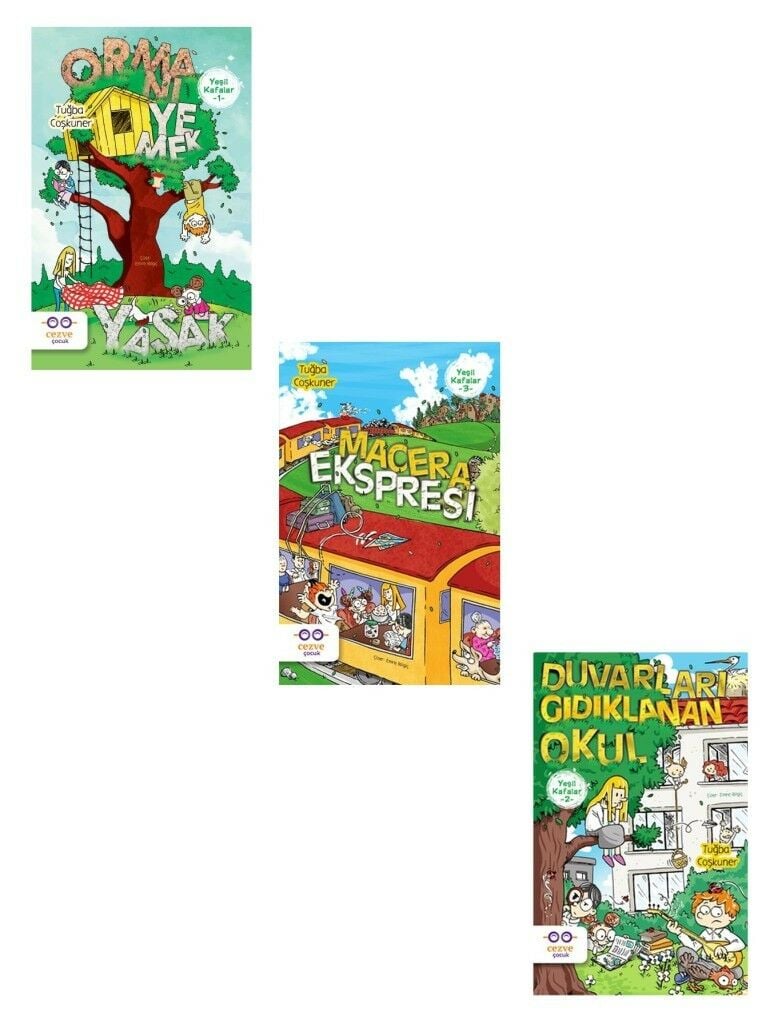 Tuğba Coşkuner Yeşil Kafalar Serisi 3 Kitap (Ormanı Yemek Yasak + Macera Ekspresi + Duvarları Gıdıklanan Okul)