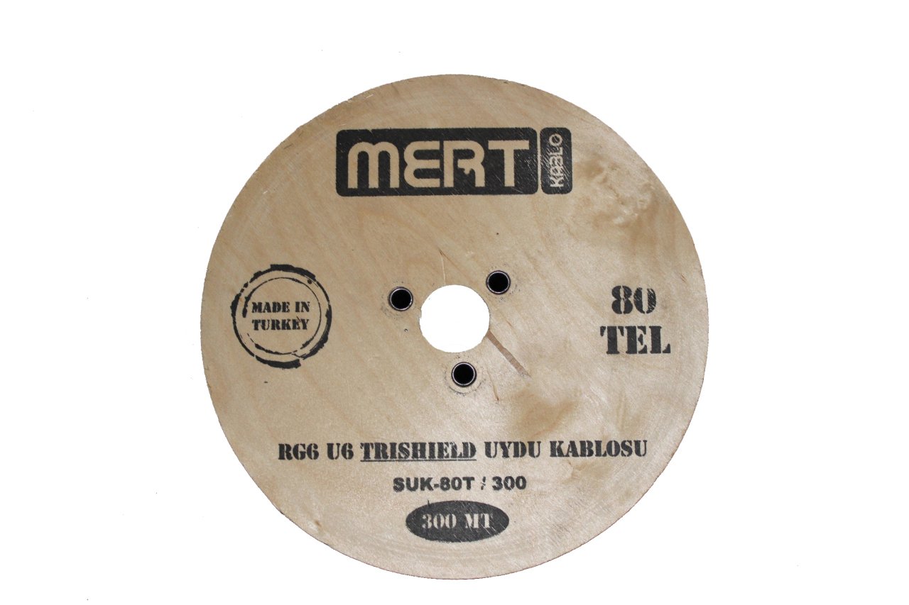 SUK-80T/300  MERT RG6 U6 80 TEL ÇİFT FOLYO TRISHIELD UYDU KABLOSU BEYAZ-300M