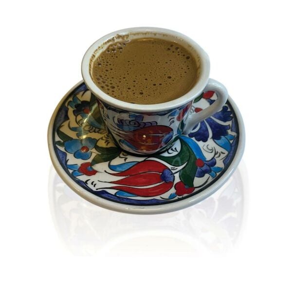 Lale Desenli El Yapımı Türk Kahvesi Fincanı