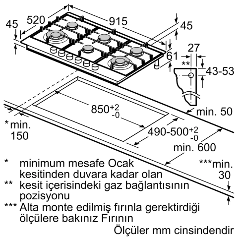 Bosch PCT9A5B90 Wok Gözlü Inox Ankastre Ocak