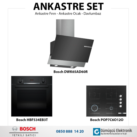 Bosch Ankastre Set HBF534EB3T, POP7C6O12O, DWK65AD60R
