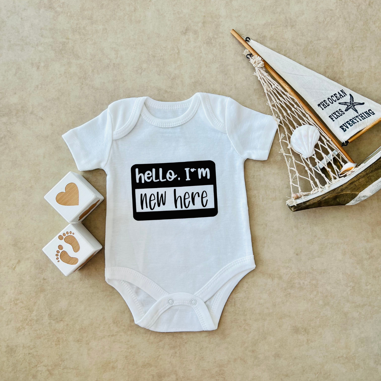 Hello I' m New Here (Siyah) - Özel Tasarım Bebek Body/Zıbın Baby Bodysuit