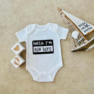 Hello I' m New Here (Siyah) - Özel Tasarım Bebek Body/Zıbın Baby Bodysuit