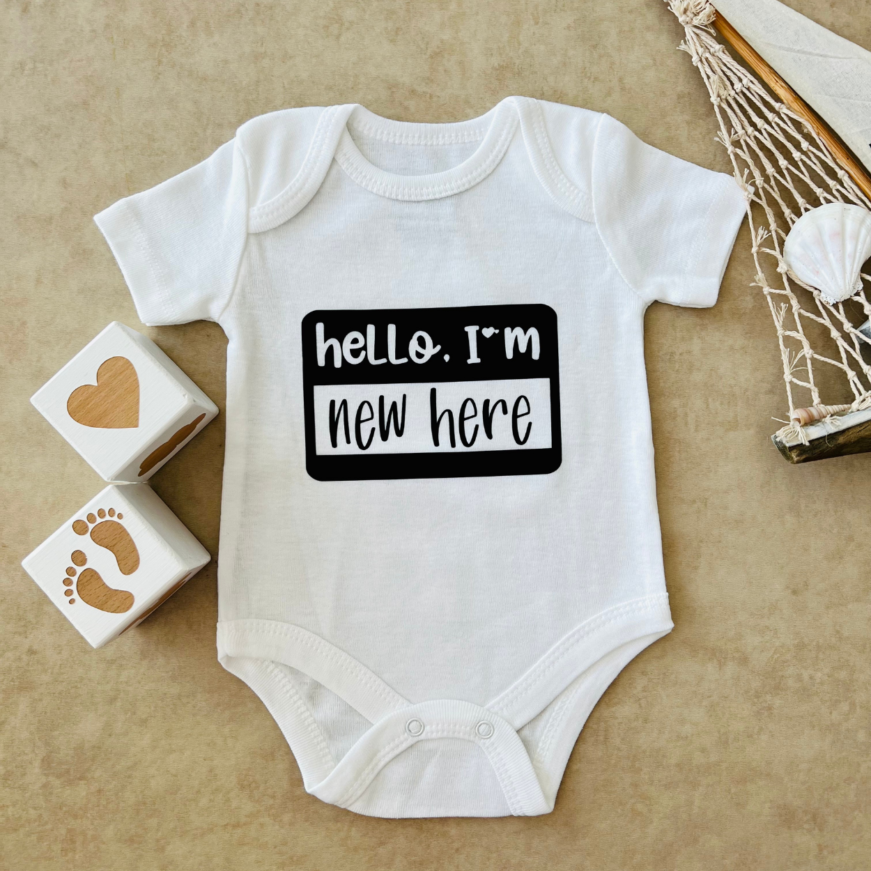 Hello I' m New Here (Siyah) - Özel Tasarım Bebek Body/Zıbın Baby Bodysuit
