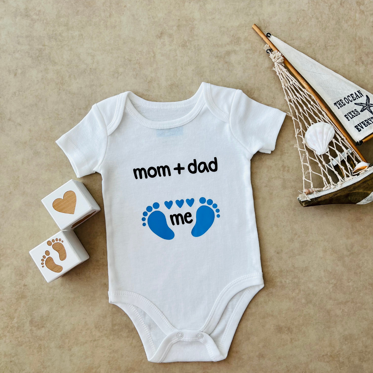 Mom+Dad Me Mavi - Özel Tasarım Bebek Body/Zıbın Baby Bodysuit