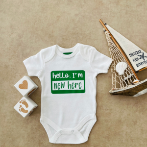 Hello I'm New Here (Yeşil) - Özel Tasarım Bebek Body/Zıbın Baby Bodysuit