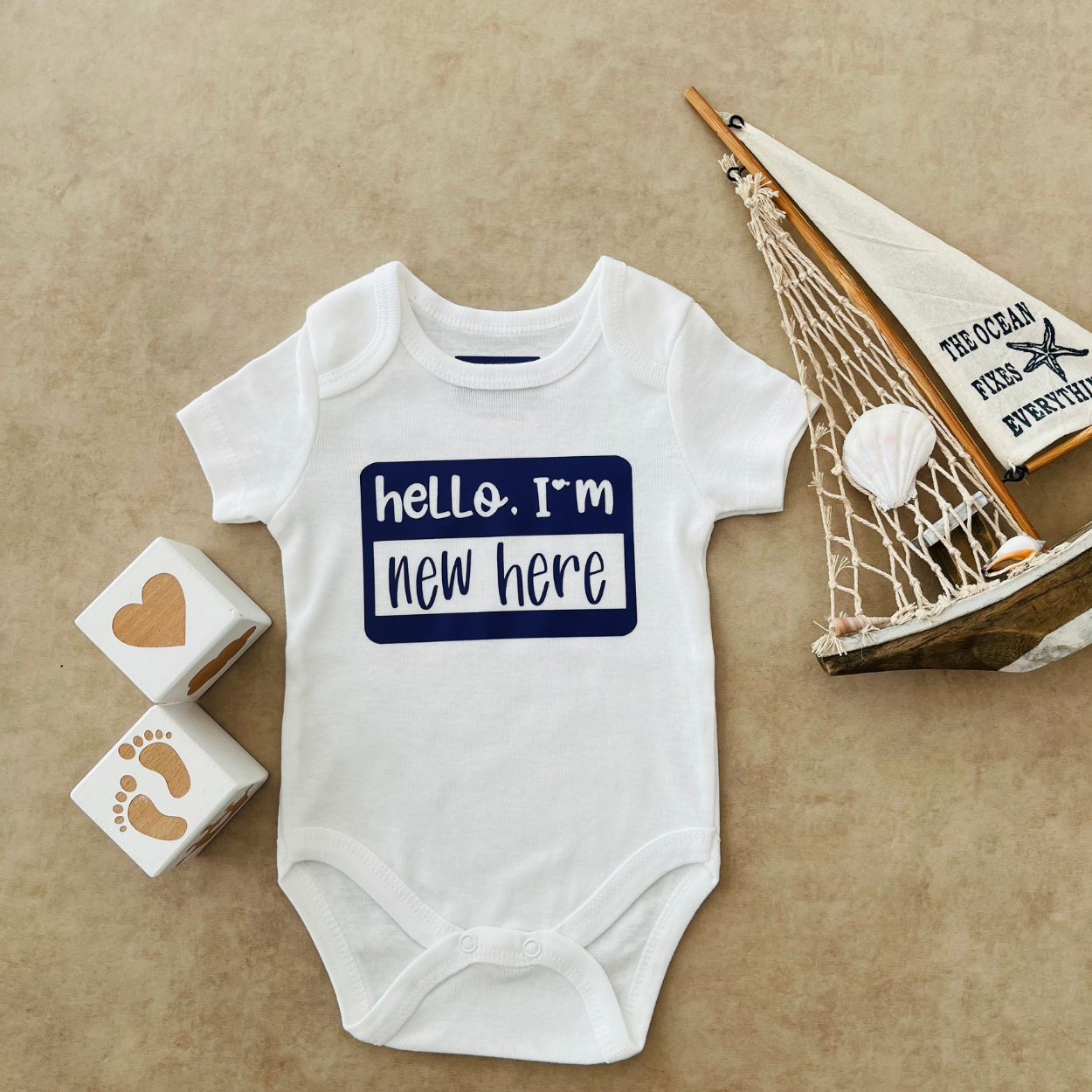 Hello I'm New Here (Mor)  - Özel Tasarım Bebek Body/Zıbın Baby Bodysuit