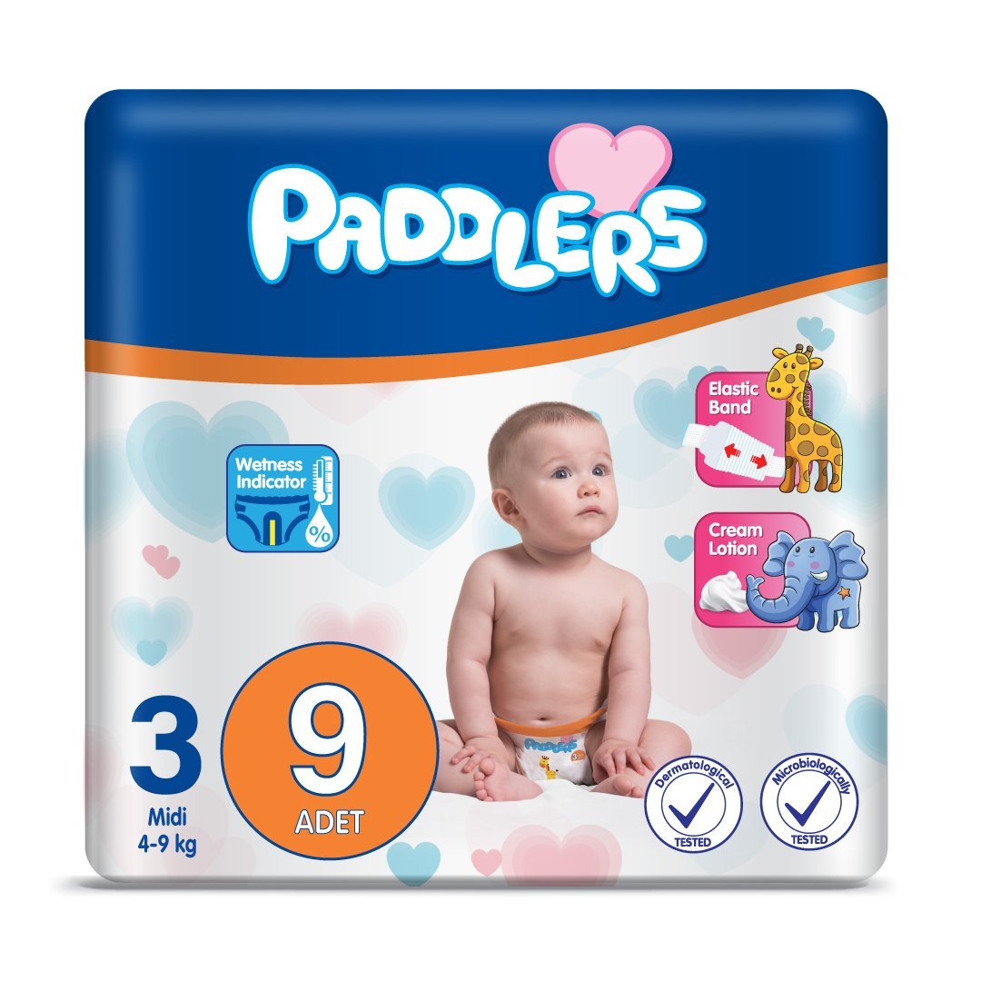 Paddlers Bebek Bezi 3 Numara Midi 9 Adet (4-9 Kg) Deneme Paketi