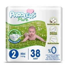 Paddlers Pure Bebek bezi 2 Numara Mini  38 Adet (3-6 Kg) Eko Paket