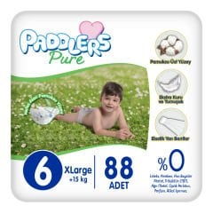 Paddlers Pure Bebek Bezi 6 Numara X-Large 88 Adet (15+ Kg) Ekstra Aylık Paket