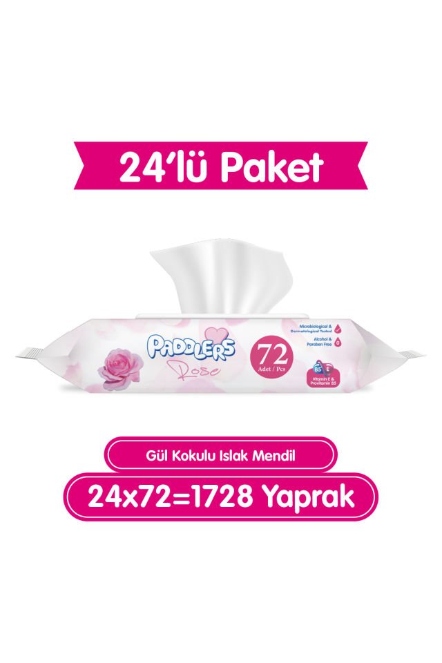 Paddlers Gül Kokulu Islak Mendil 24x72 li Koli (1728 Yaprak)