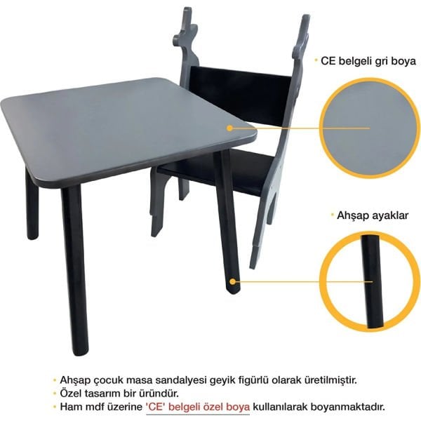 Ahşap Çocuk Oyun Ve Aktivite Masa Sandalye Takımı Geyik