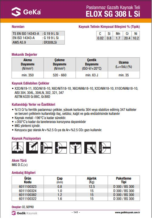 Geka Elox Sg 308 LSi Mig Gazaltı Kaynak Teli 0.8 MM (12,5 KG)